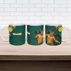 Australia Wallabies Ceramic Mug Aboriginal Rugby Kangaroo Mascot - Gold And Green