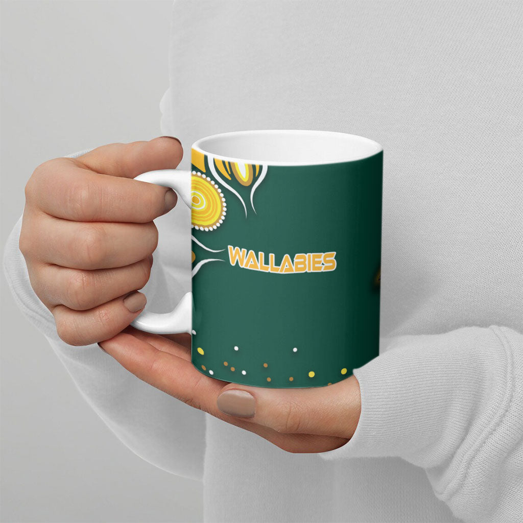 Australia Wallabies Ceramic Mug Aboriginal Rugby Kangaroo Mascot - Gold And Green