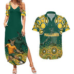 Australia Wallabies Couples Matching Summer Maxi Dress and Hawaiian Shirt Aboriginal Rugby Kangaroo Mascot - Gold And Green