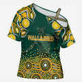 Australia Wallabies Cross Shoulder Shirt Aboriginal Rugby Kangaroo Mascot - Gold And Green