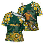Australia Wallabies Cross Shoulder Shirt Aboriginal Rugby Kangaroo Mascot - Gold And Green