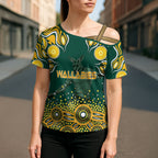 Australia Wallabies Cross Shoulder Shirt Aboriginal Rugby Kangaroo Mascot - Gold And Green