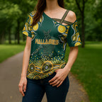 Australia Wallabies Cross Shoulder Shirt Aboriginal Rugby Kangaroo Mascot - Gold And Green