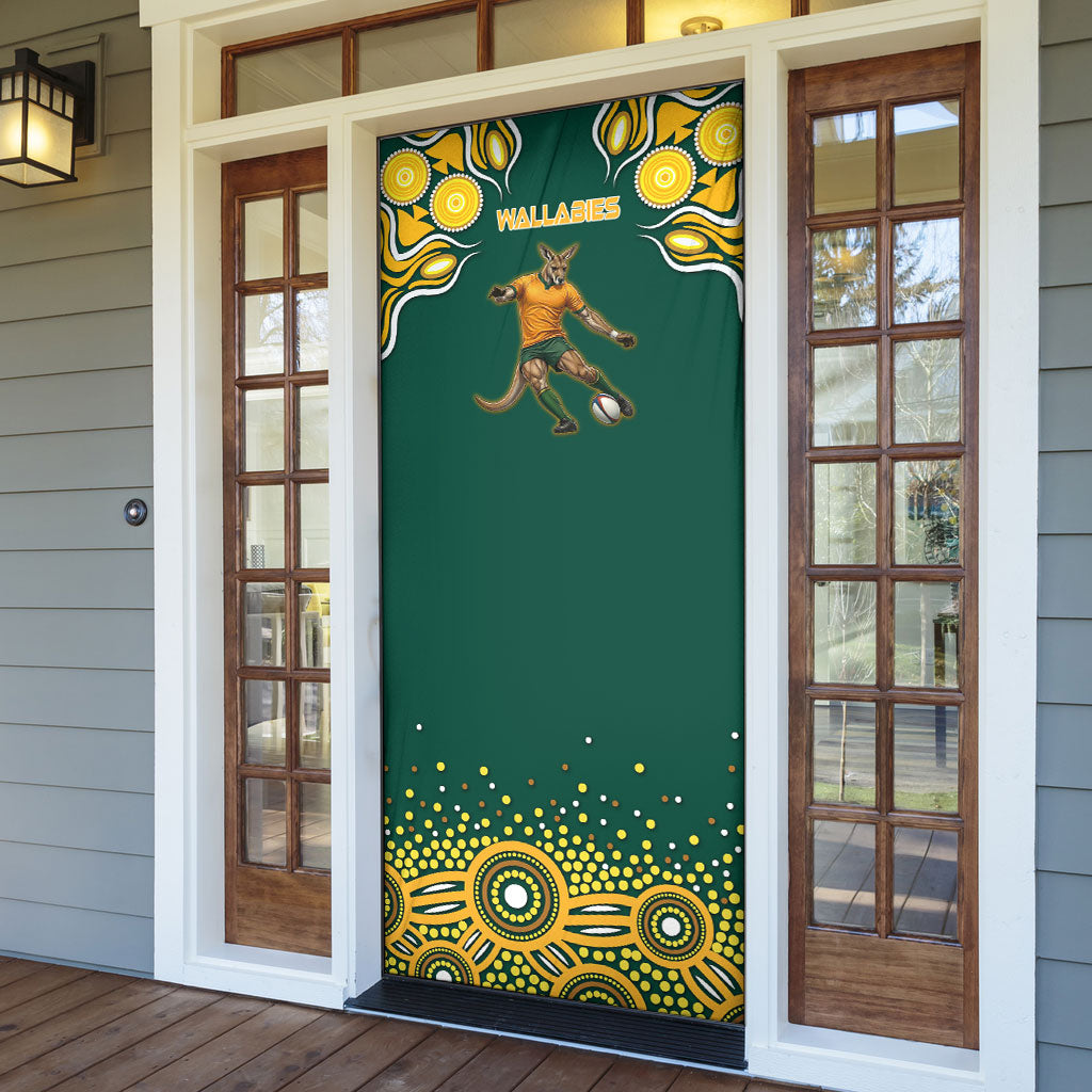 Australia Wallabies Door Cover Aboriginal Rugby Kangaroo Mascot - Gold And Green