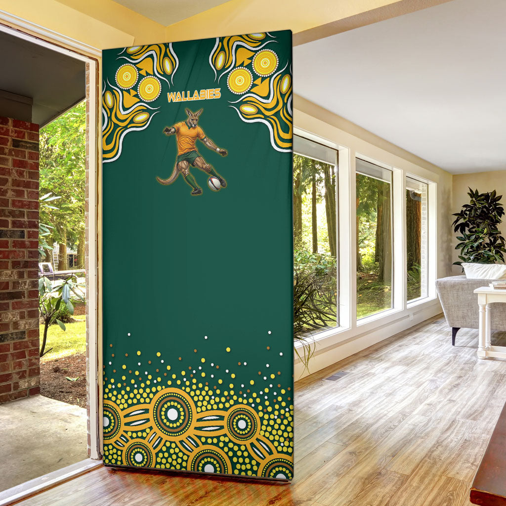 Australia Wallabies Door Cover Aboriginal Rugby Kangaroo Mascot - Gold And Green