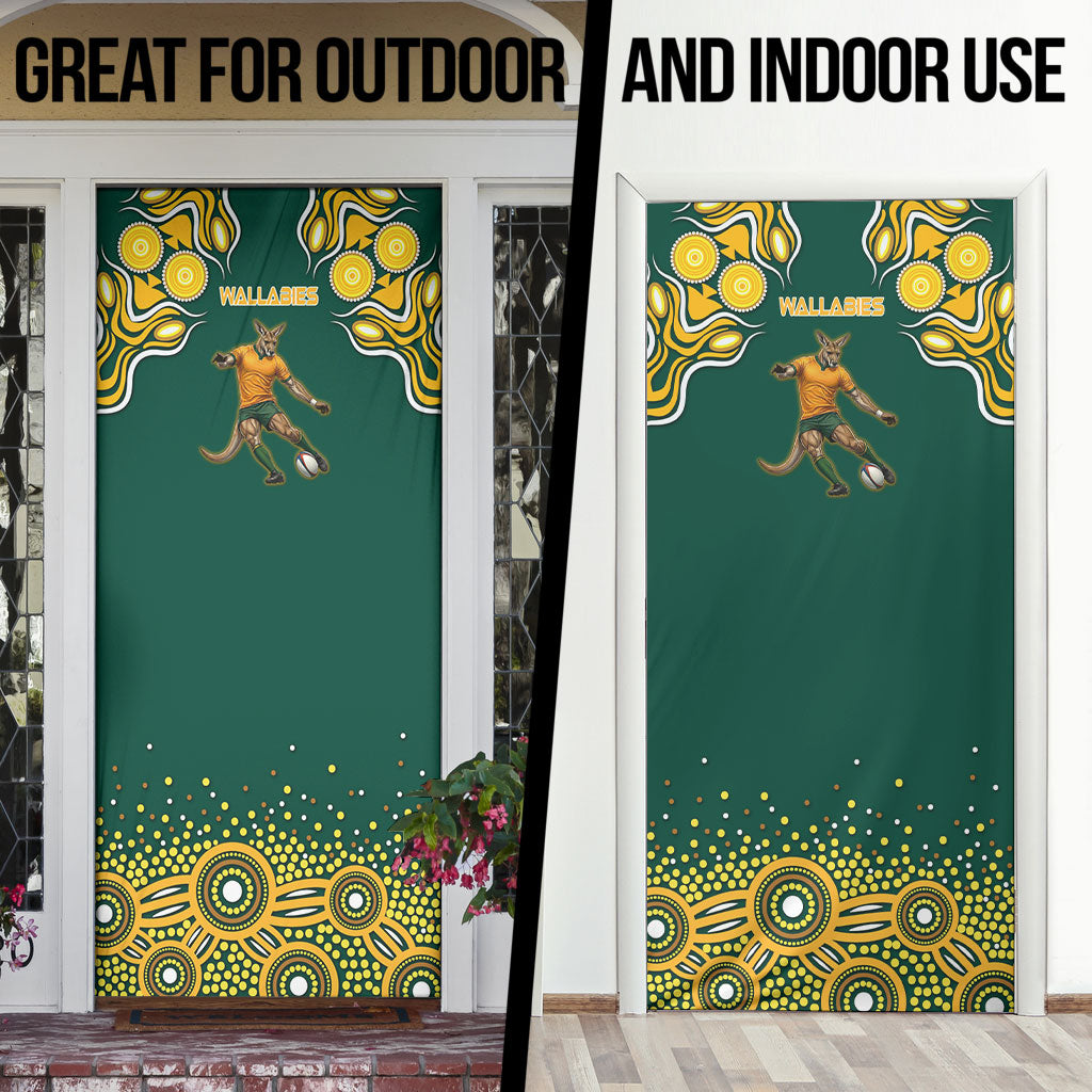 Australia Wallabies Door Cover Aboriginal Rugby Kangaroo Mascot - Gold And Green
