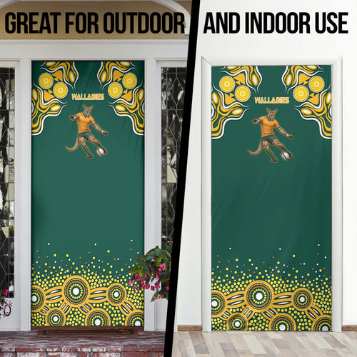 Australia Wallabies Door Cover Aboriginal Rugby Kangaroo Mascot - Gold And Green