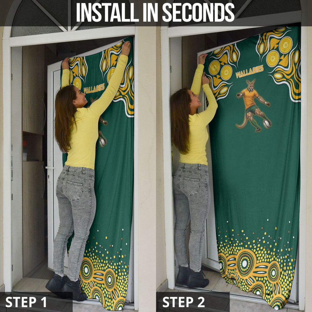 Australia Wallabies Door Cover Aboriginal Rugby Kangaroo Mascot - Gold And Green