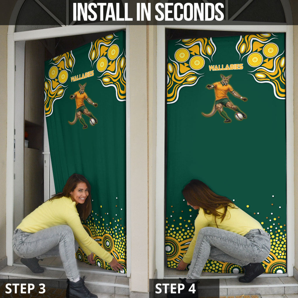 Australia Wallabies Door Cover Aboriginal Rugby Kangaroo Mascot - Gold And Green