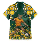 Australia Wallabies Family Matching Mermaid Dress and Hawaiian Shirt Aboriginal Rugby Kangaroo Mascot - Gold And Green