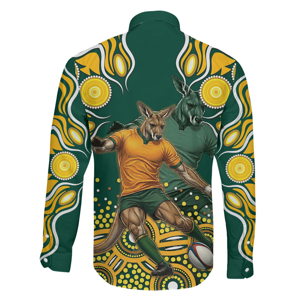 Australia Wallabies Family Matching Mermaid Dress and Hawaiian Shirt Aboriginal Rugby Kangaroo Mascot - Gold And Green