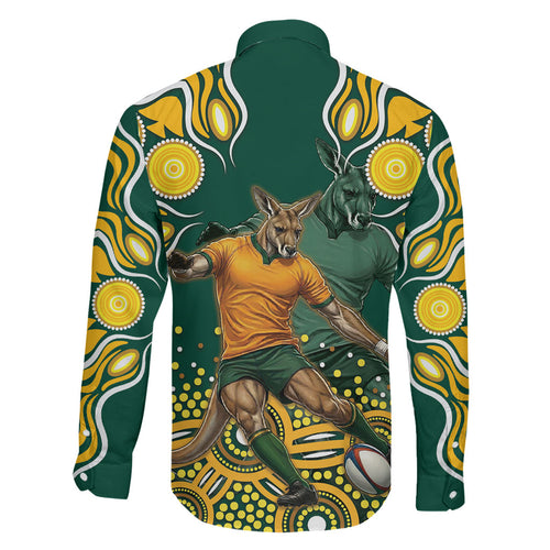 Australia Wallabies Family Matching Mermaid Dress and Hawaiian Shirt Aboriginal Rugby Kangaroo Mascot - Gold And Green