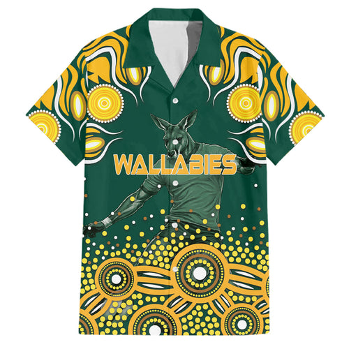 Australia Wallabies Family Matching Off The Shoulder Long Sleeve Dress and Hawaiian Shirt Aboriginal Rugby Kangaroo Mascot - Gold And Green