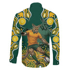 Australia Wallabies Family Matching Off Shoulder Maxi Dress and Hawaiian Shirt Aboriginal Rugby Kangaroo Mascot - Gold And Green