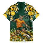 Australia Wallabies Family Matching Puletasi and Hawaiian Shirt Aboriginal Rugby Kangaroo Mascot - Gold And Green