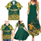 Australia Wallabies Family Matching Summer Maxi Dress and Hawaiian Shirt Aboriginal Rugby Kangaroo Mascot - Gold And Green