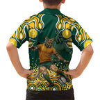 Australia Wallabies Family Matching Tank Maxi Dress and Hawaiian Shirt Aboriginal Rugby Kangaroo Mascot - Gold And Green