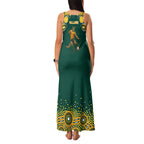 Australia Wallabies Family Matching Tank Maxi Dress and Hawaiian Shirt Aboriginal Rugby Kangaroo Mascot - Gold And Green
