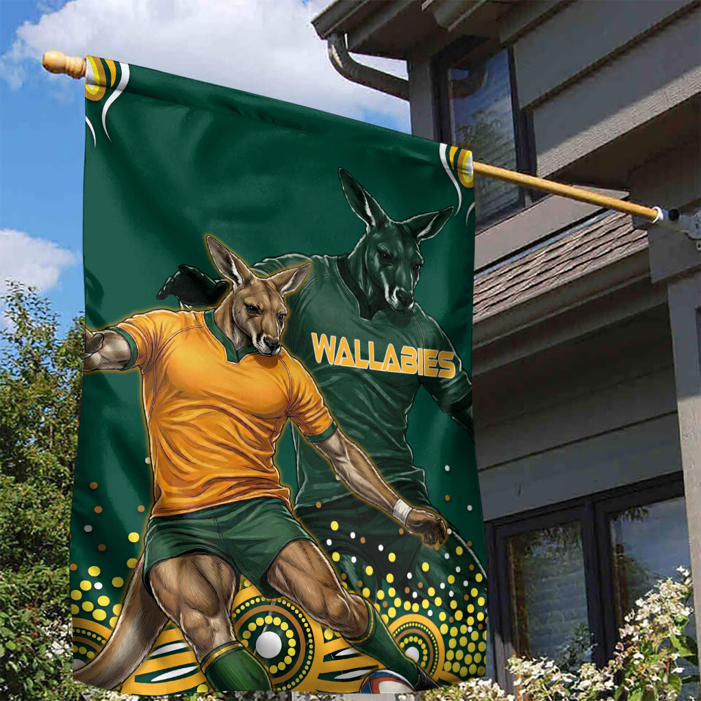 Australia Wallabies Garden Flag Aboriginal Rugby Kangaroo Mascot - Gold And Green