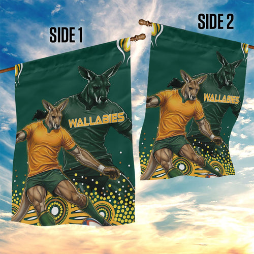 Australia Wallabies Garden Flag Aboriginal Rugby Kangaroo Mascot - Gold And Green
