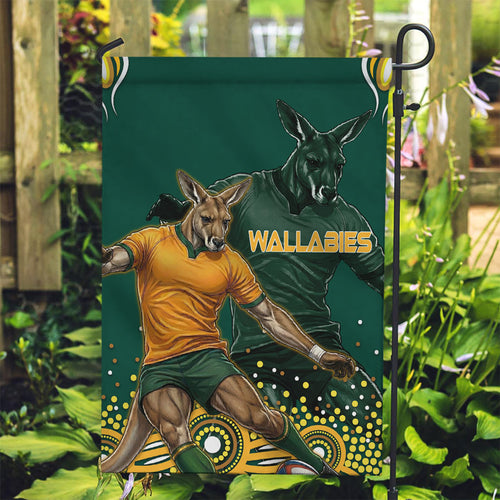 Australia Wallabies Garden Flag Aboriginal Rugby Kangaroo Mascot - Gold And Green