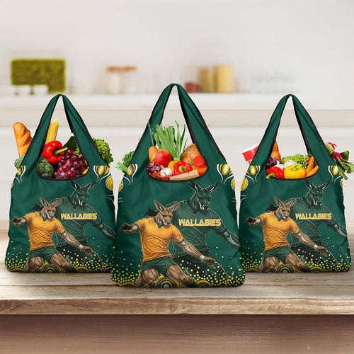 Australia Wallabies Grocery Bag Aboriginal Rugby Kangaroo Mascot - Gold And Green