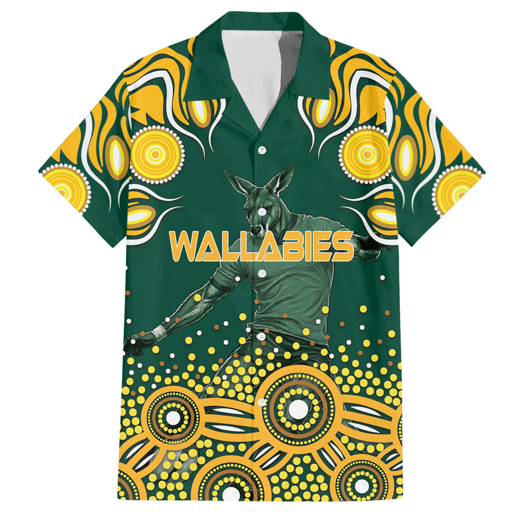 Australia Wallabies Hawaiian Shirt Aboriginal Rugby Kangaroo Mascot - Gold And Green
