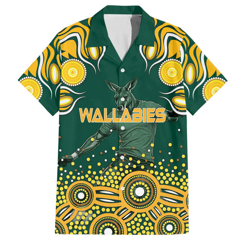 Australia Wallabies Hawaiian Shirt Aboriginal Rugby Kangaroo Mascot - Gold And Green