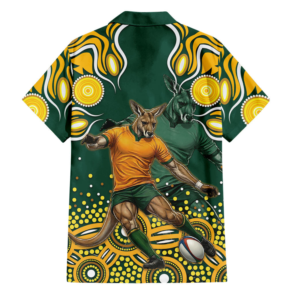 Australia Wallabies Hawaiian Shirt Aboriginal Rugby Kangaroo Mascot - Gold And Green