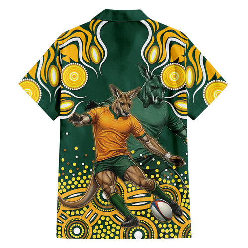Australia Wallabies Hawaiian Shirt Aboriginal Rugby Kangaroo Mascot - Gold And Green
