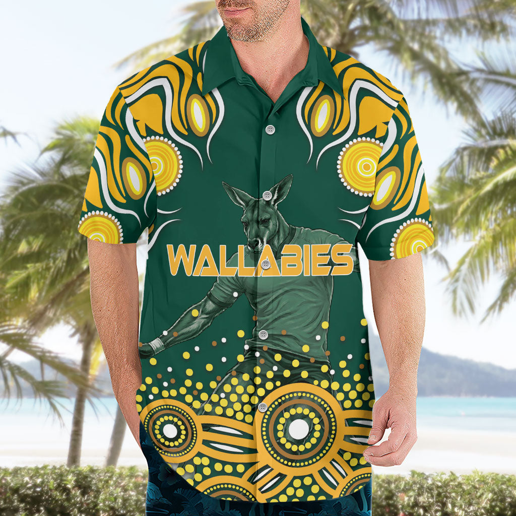 Australia Wallabies Hawaiian Shirt Aboriginal Rugby Kangaroo Mascot - Gold And Green