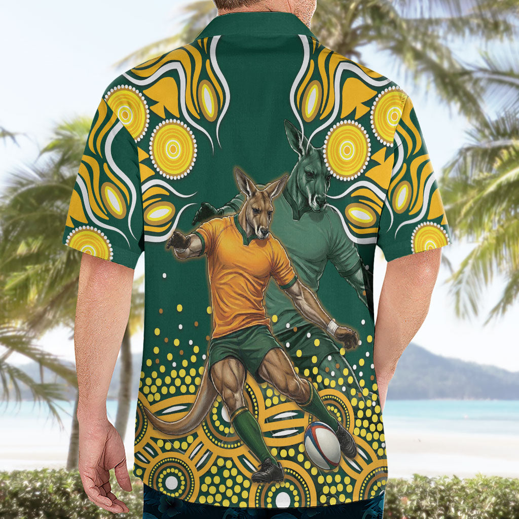 Australia Wallabies Hawaiian Shirt Aboriginal Rugby Kangaroo Mascot - Gold And Green