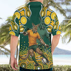 Australia Wallabies Hawaiian Shirt Aboriginal Rugby Kangaroo Mascot - Gold And Green