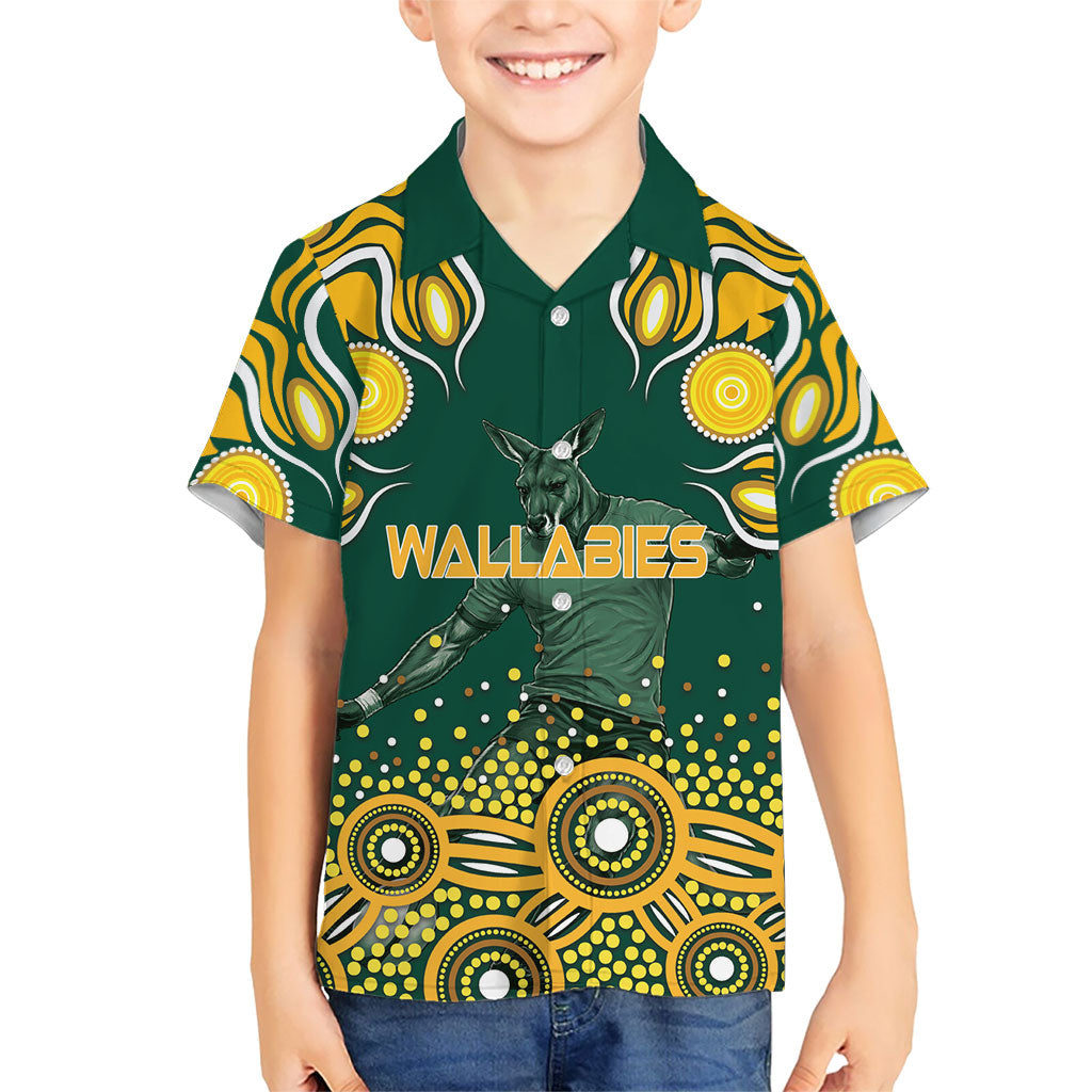 Australia Wallabies Hawaiian Shirt Aboriginal Rugby Kangaroo Mascot - Gold And Green