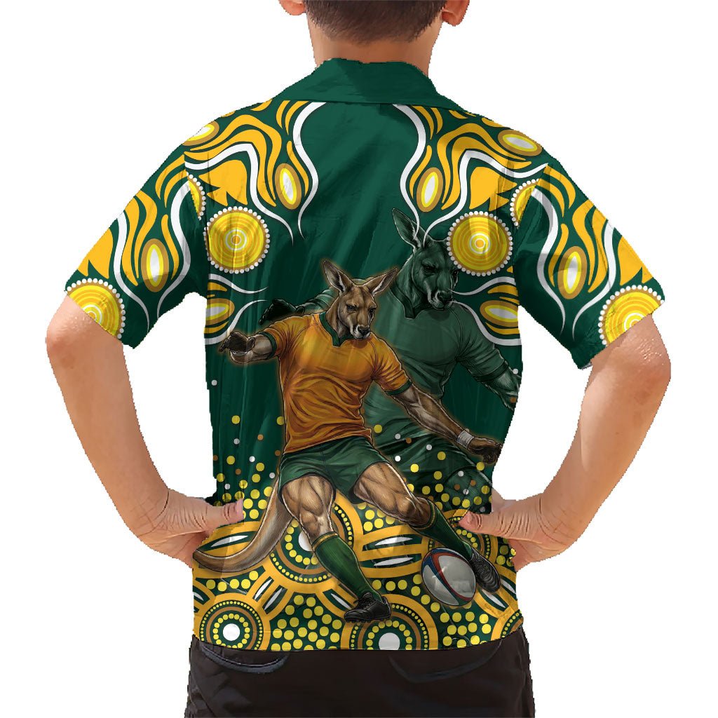 Australia Wallabies Hawaiian Shirt Aboriginal Rugby Kangaroo Mascot - Gold And Green