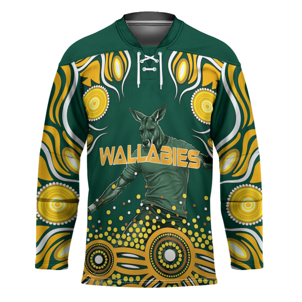 Australia Wallabies Hockey Jersey Aboriginal Rugby Kangaroo Mascot - Gold And Green