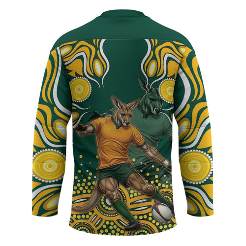 Australia Wallabies Hockey Jersey Aboriginal Rugby Kangaroo Mascot - Gold And Green