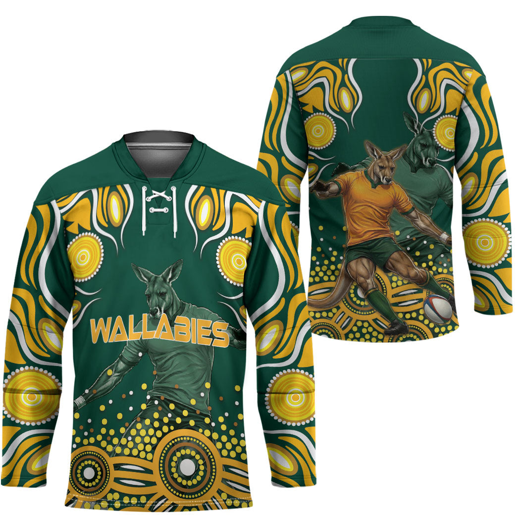 Australia Wallabies Hockey Jersey Aboriginal Rugby Kangaroo Mascot - Gold And Green