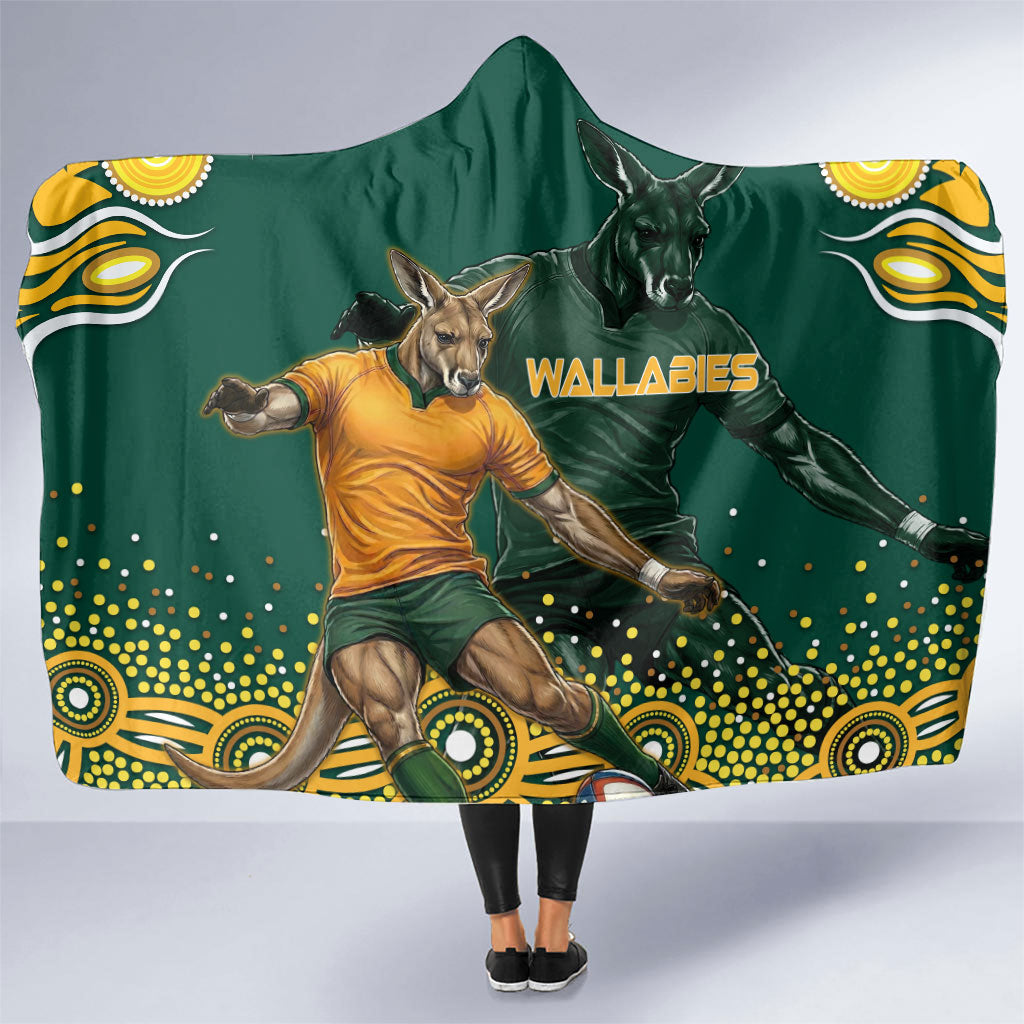 Australia Wallabies Hooded Blanket Aboriginal Rugby Kangaroo Mascot - Gold And Green
