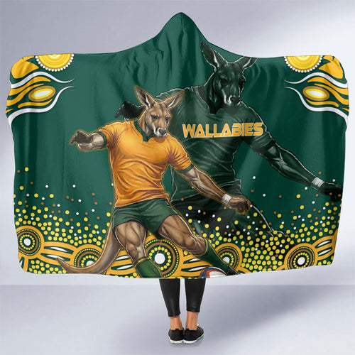 Australia Wallabies Hooded Blanket Aboriginal Rugby Kangaroo Mascot - Gold And Green