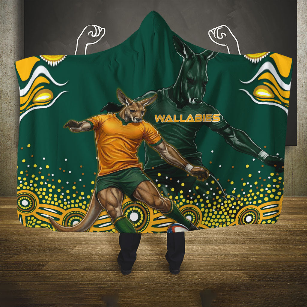 Australia Wallabies Hooded Blanket Aboriginal Rugby Kangaroo Mascot - Gold And Green
