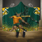 Australia Wallabies Hooded Blanket Aboriginal Rugby Kangaroo Mascot - Gold And Green