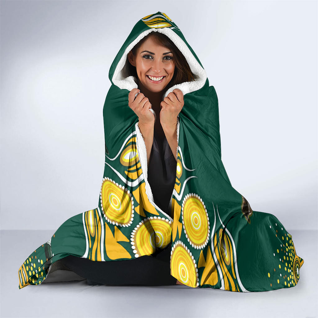 Australia Wallabies Hooded Blanket Aboriginal Rugby Kangaroo Mascot - Gold And Green