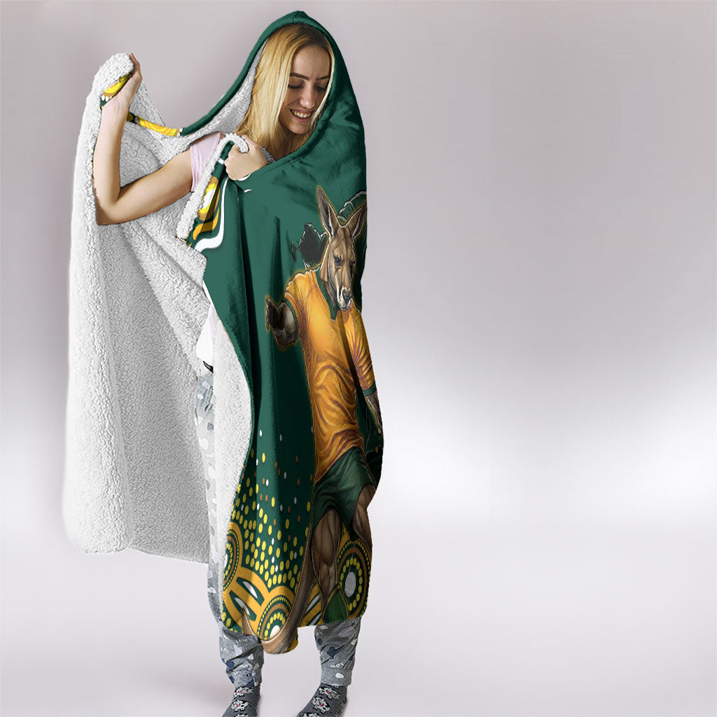 Australia Wallabies Hooded Blanket Aboriginal Rugby Kangaroo Mascot - Gold And Green
