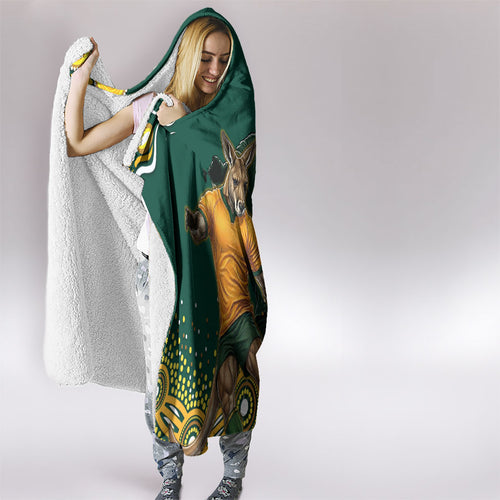 Australia Wallabies Hooded Blanket Aboriginal Rugby Kangaroo Mascot - Gold And Green