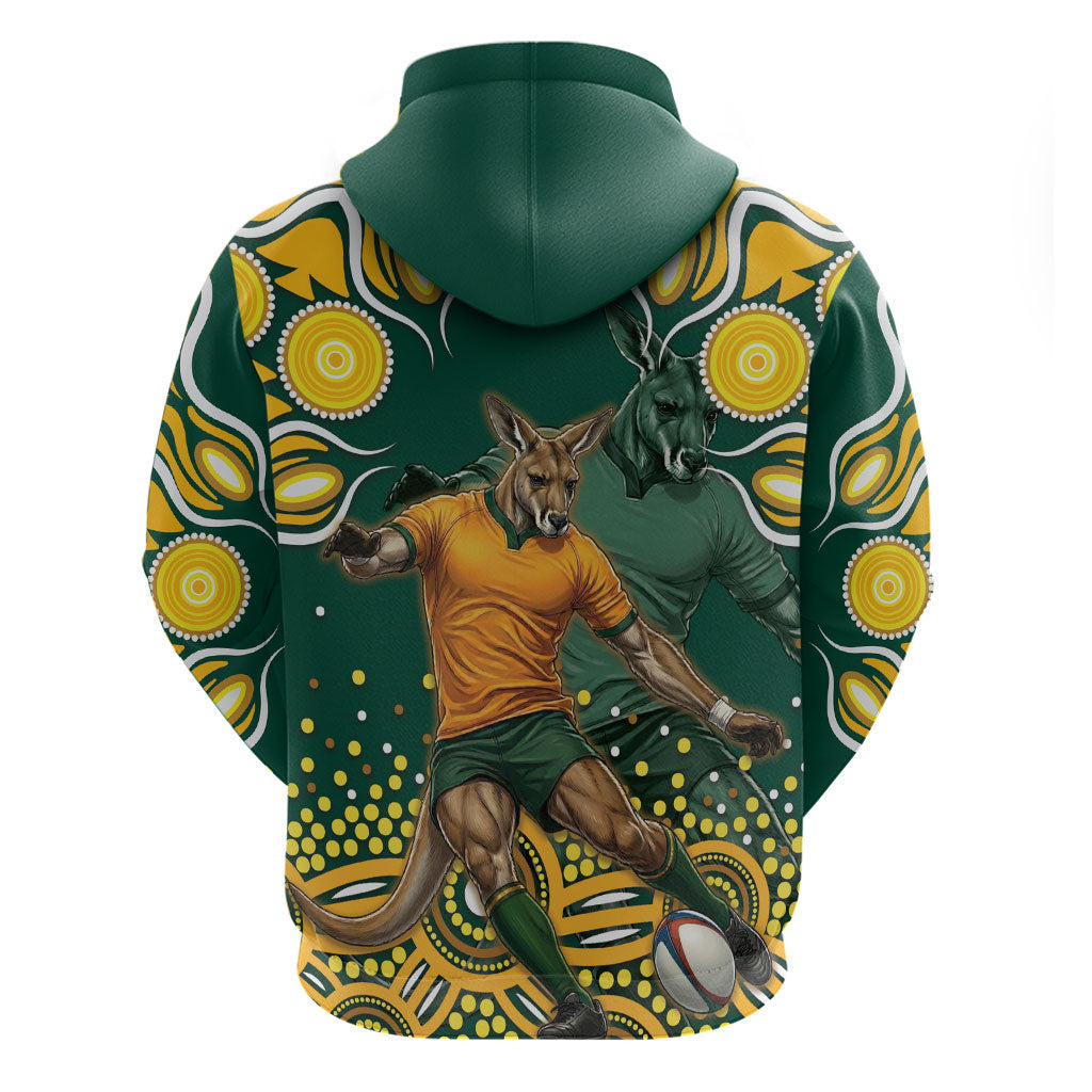 Australia Wallabies Hoodie Aboriginal Rugby Kangaroo Mascot - Gold And Green