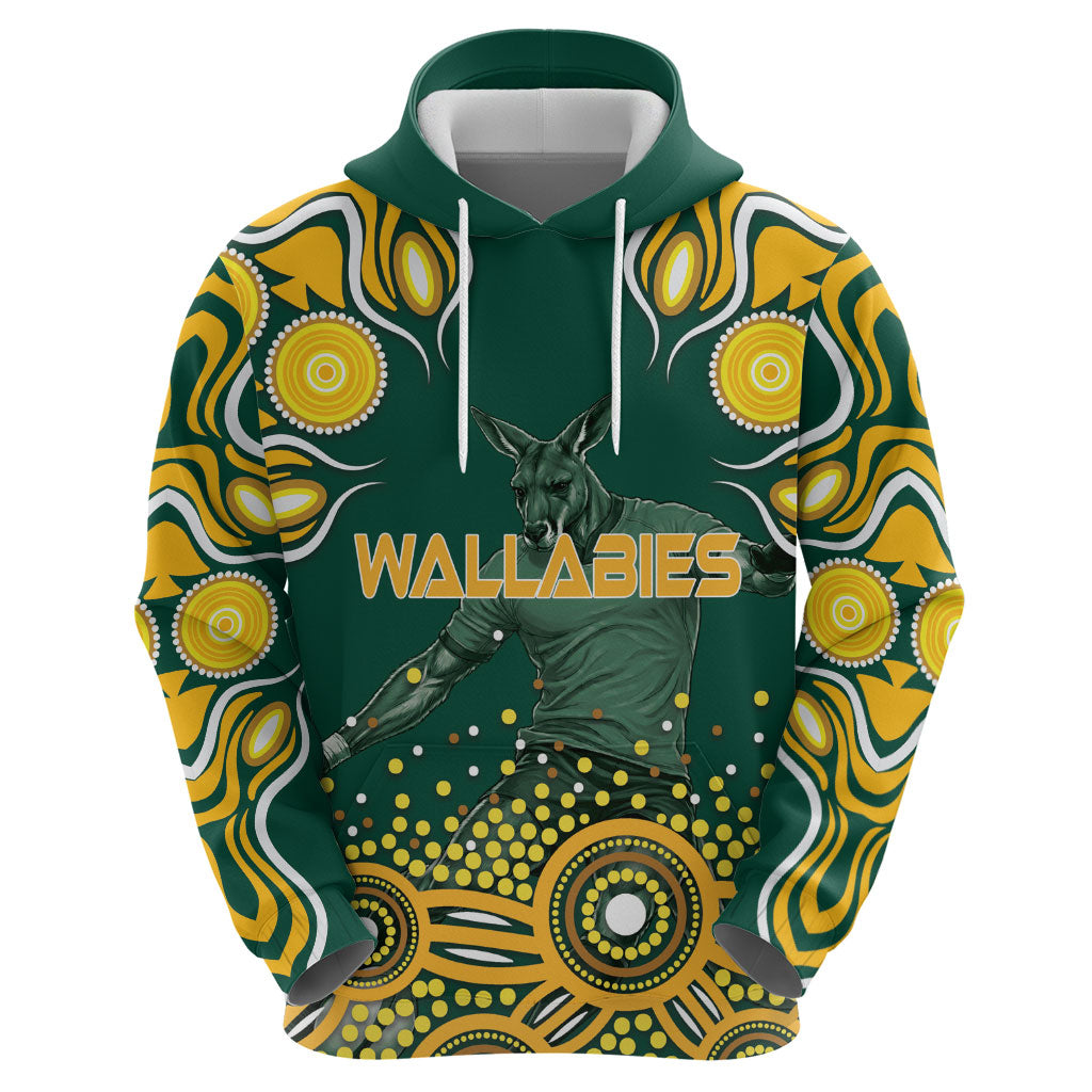 Australia Wallabies Hoodie Aboriginal Rugby Kangaroo Mascot - Gold And Green