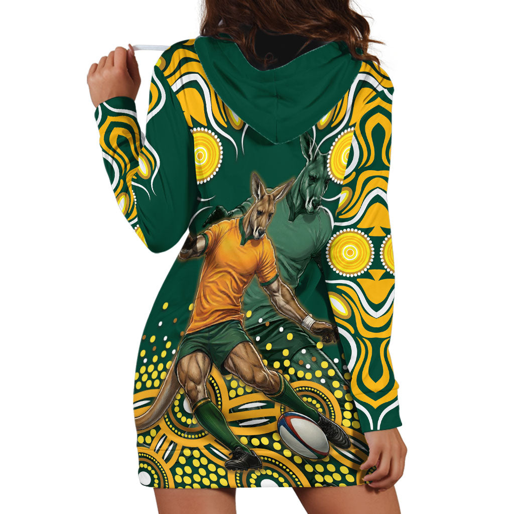Australia Wallabies Hoodie Dress Aboriginal Rugby Kangaroo Mascot - Gold And Green