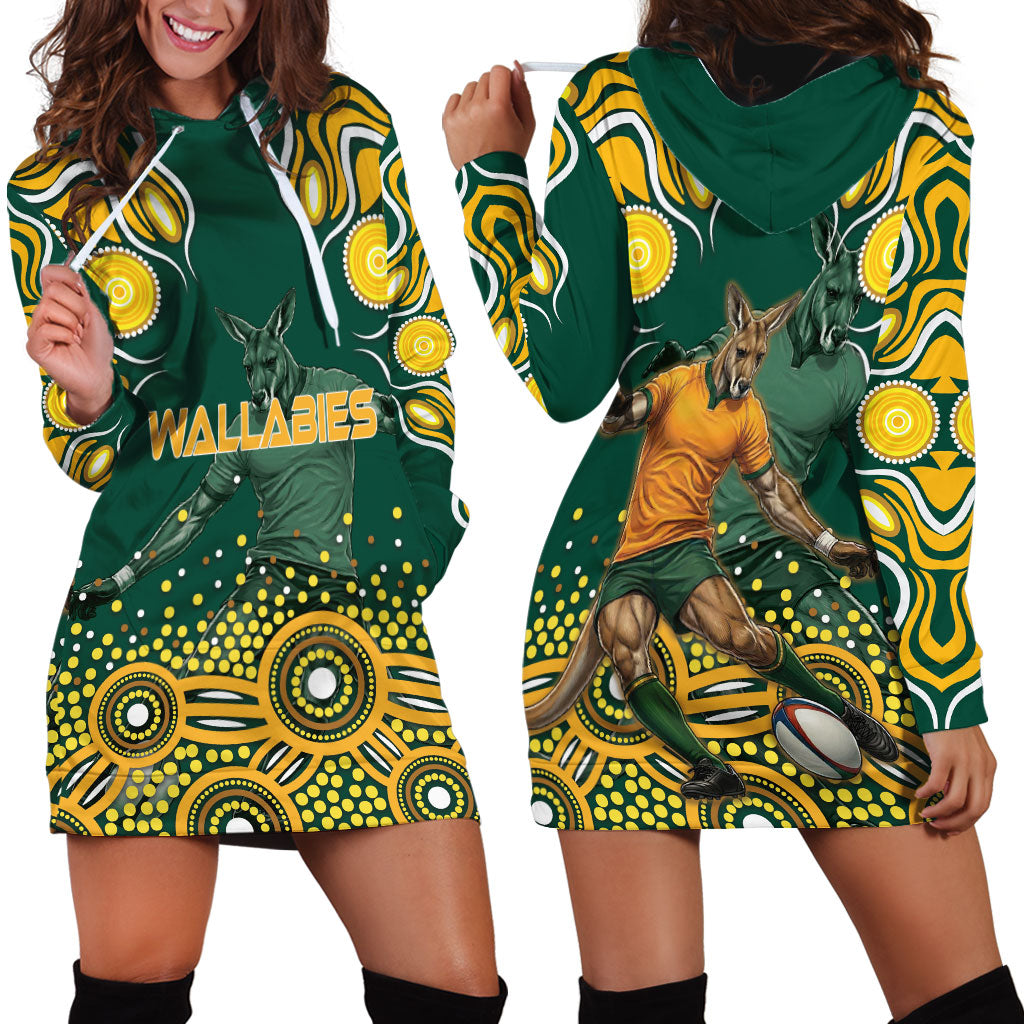 Australia Wallabies Hoodie Dress Aboriginal Rugby Kangaroo Mascot - Gold And Green