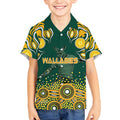 Australia Wallabies Kid Hawaiian Shirt Aboriginal Rugby Kangaroo Mascot - Gold And Green